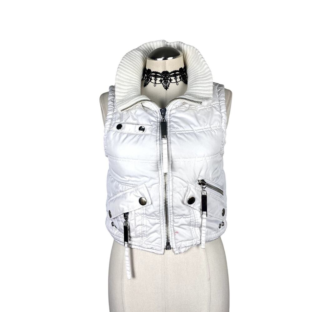 Y2K Ashley White Chunky Zipper Utility Futeristic Dystopian Matrix Collared Vest